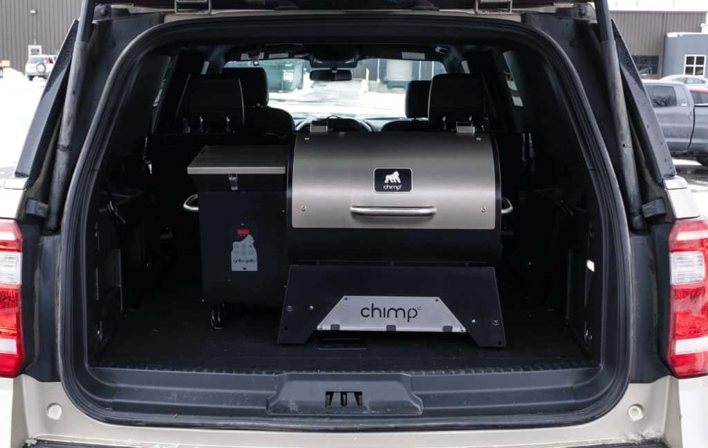 Grilla Grills Chimp pellet grill, folded in back of SUV