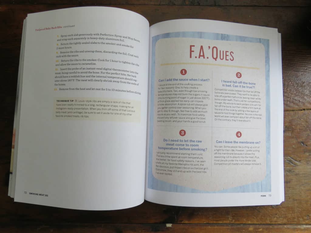 interior page of pellet grilling book showing F.A.'Ques section